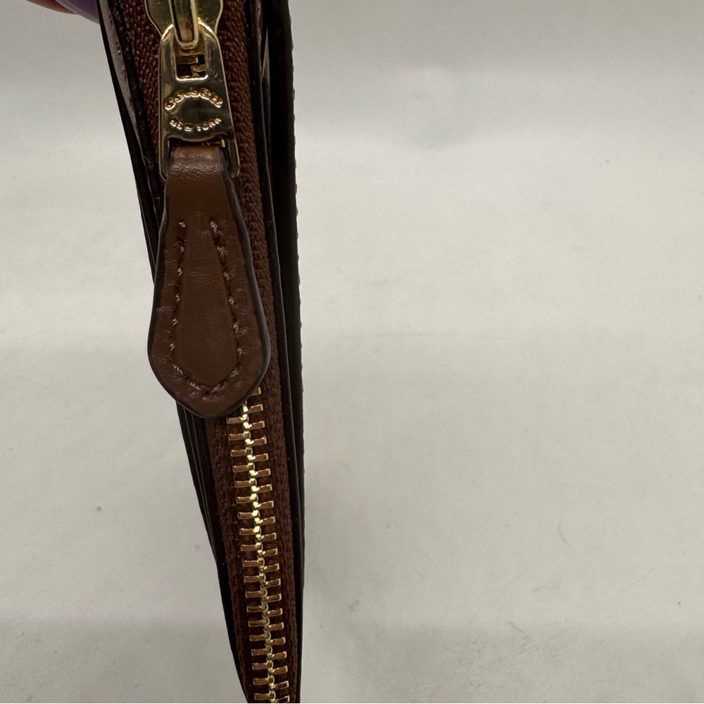 COACH Mini Skinny Id Case In Signature Canvas Card Brown Gold Wallet - Picture 9 of 12